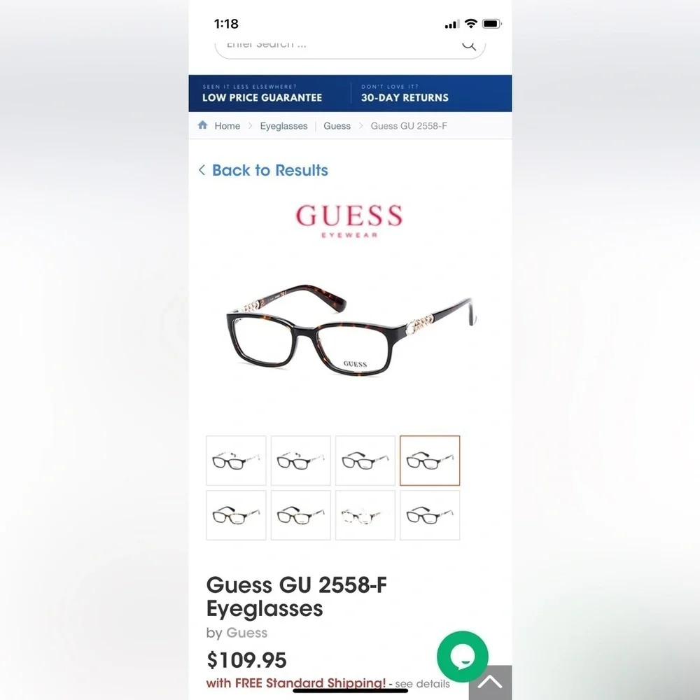 GUESS Tortoise Plastic Gold Tone Rhinestone Optical Eyeglasses Frame 51-17-135
